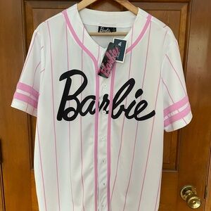 Barbie White and Pink Striped Jersey Top